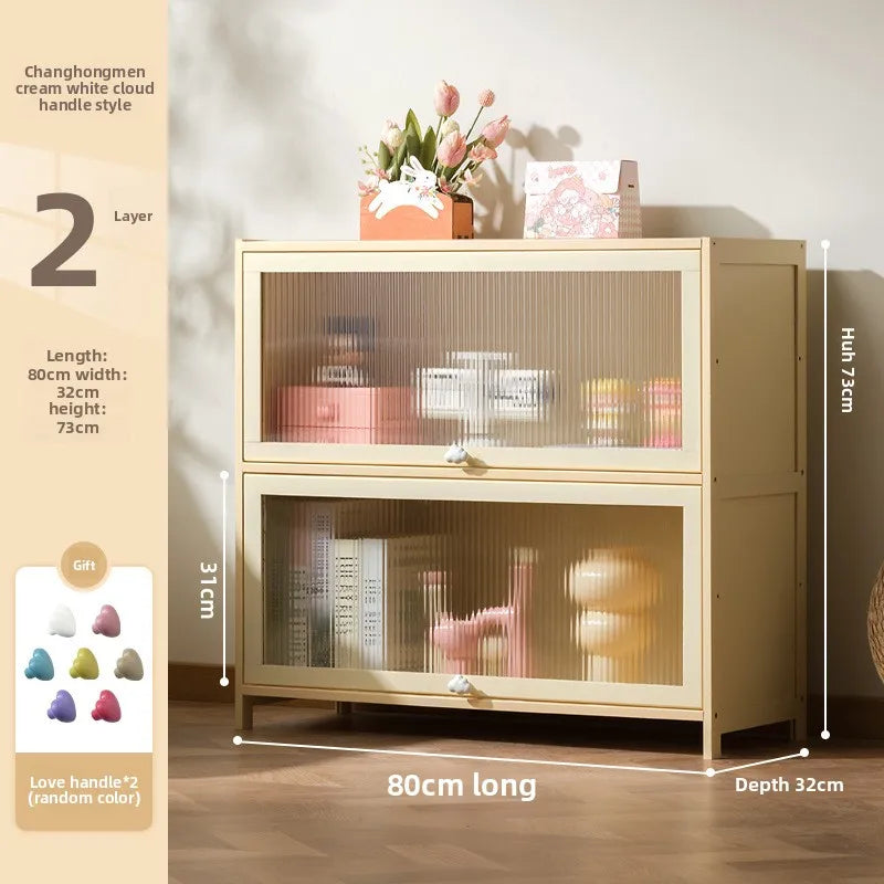 clamshell storage cabinet household living room multi-layer snacks dopamine chest bedroom bedside table storage cabinet Oasis Select Two doors 80 long