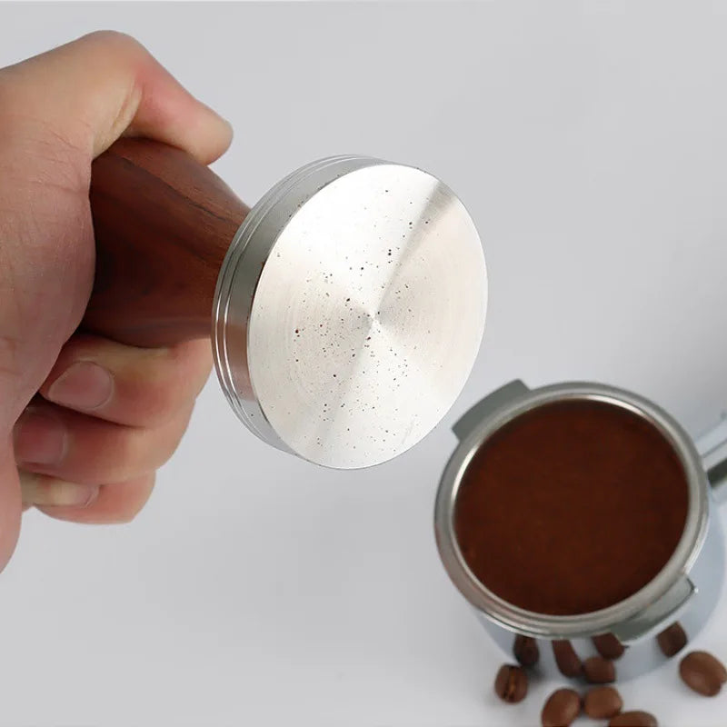 51/53/58mm Espresso Tamper for Semi-Auto Machines – Flat Stainless Steel Base, Wooden Handle Barista Tool, Suitable for baristas Oasis Select