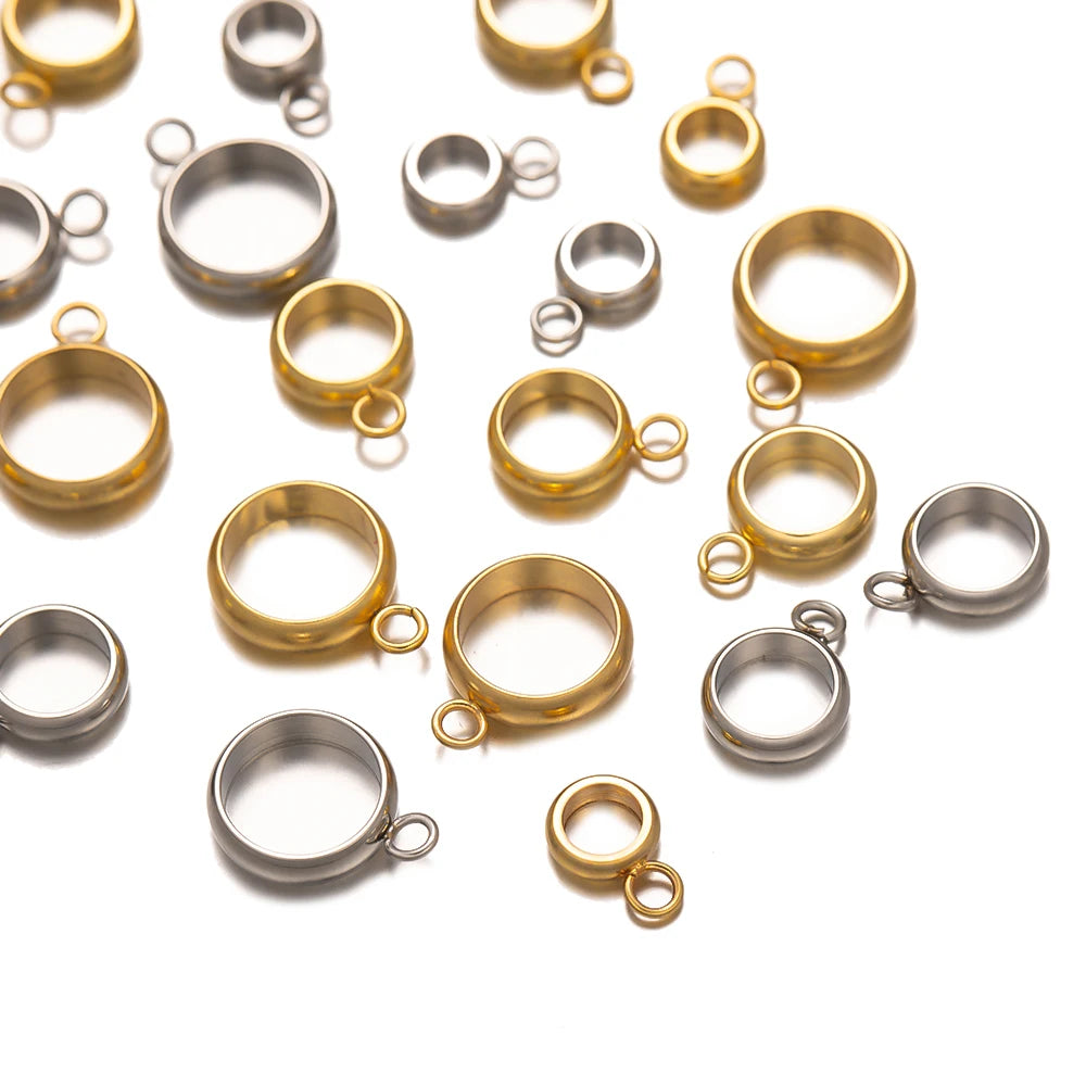 20pcs Stainless Steel Ring Bail Beads Charm Hanger Links Connectors with Loop European Pendant for DIY Bracelet Jewelry Making Oasis Select