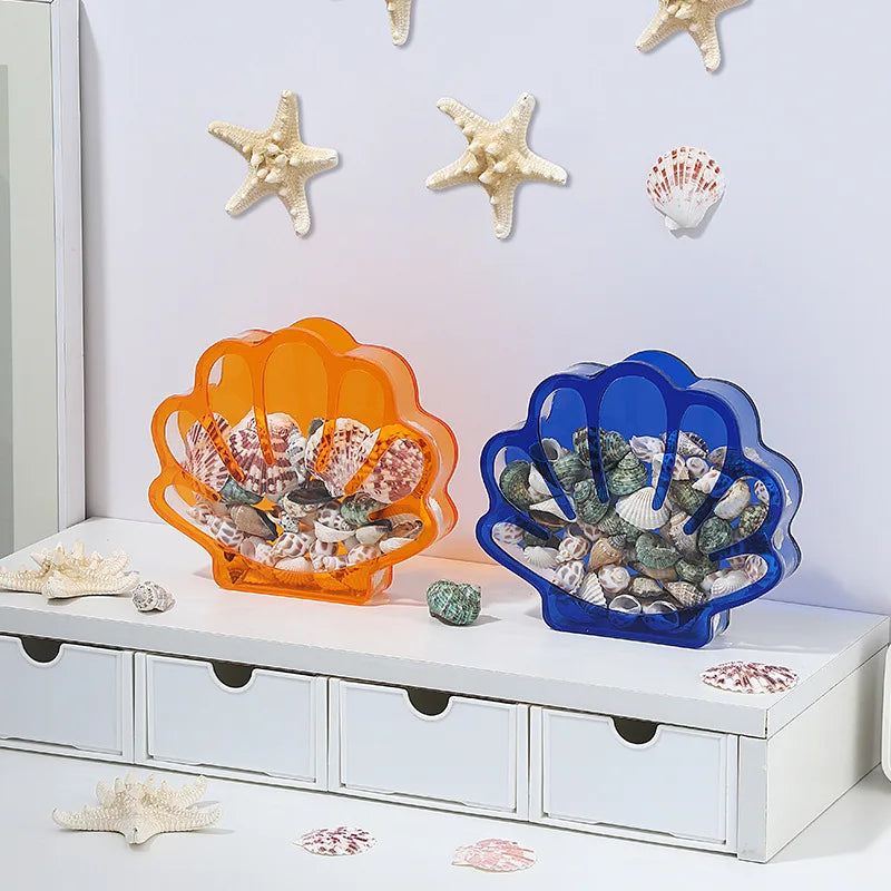 Coin Jar Creative Seashell Storage Box Desktop Organizer Colorful Clear Acrylic Box For Desktop Collection Display Gift Oasis Select
