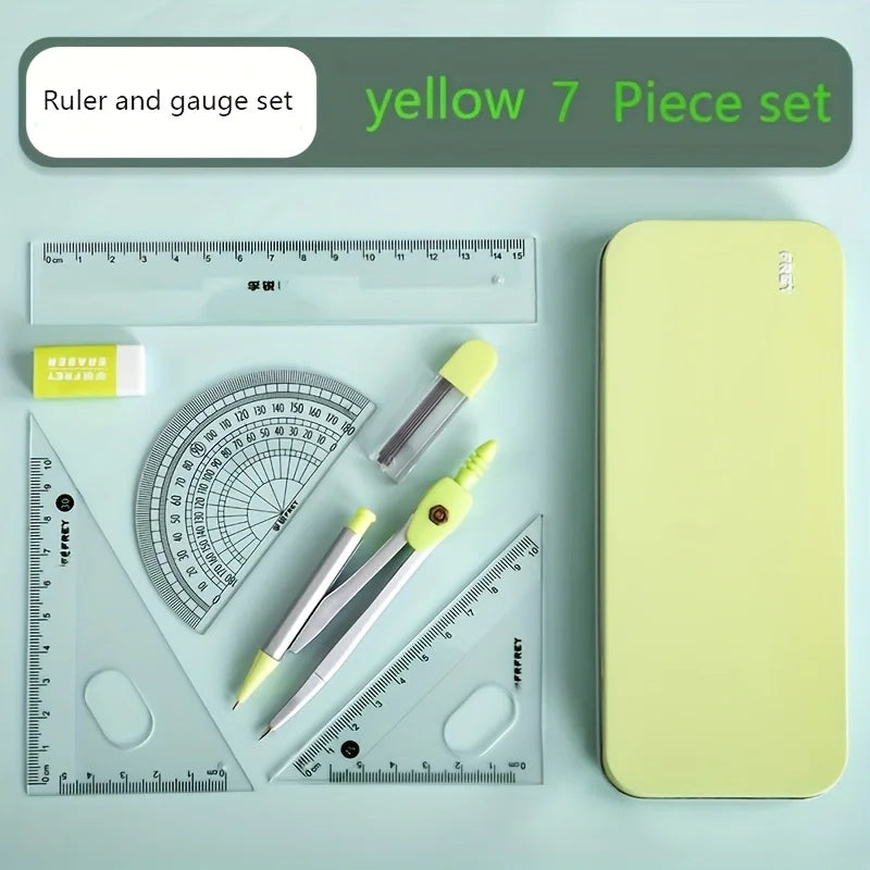1-set Durable 7-in-1 Measuring and Drawing Tool Set, Including Compass, Protractor, Ruler, and Eraser Oasis Select