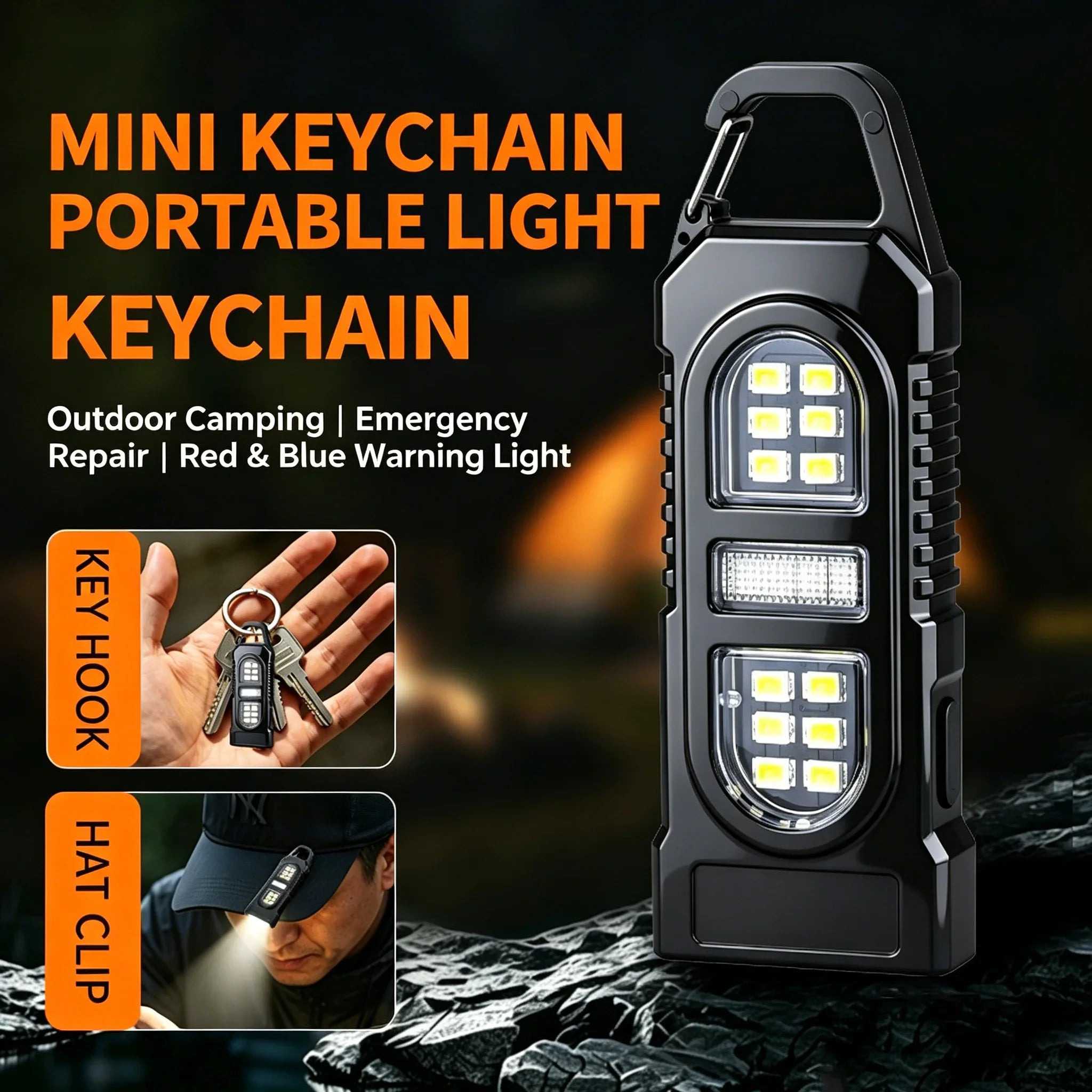 Powerful Mini COB LED Keychain Flashlight USB C Rechargeable Hanging Work Light Waterproof Keyring Camping Walking Pocket Lamp Oasis Select