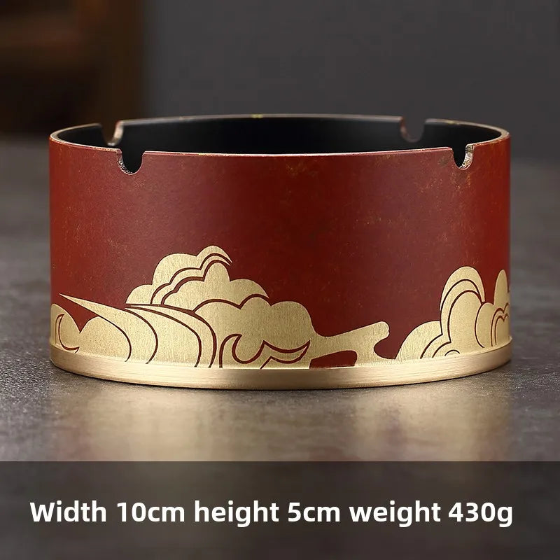 Auspicious Cloud Pattern Round Ashtray for Home Office Decorative Cigarette Holder Brass High-end Home Living Room Oasis Select red
