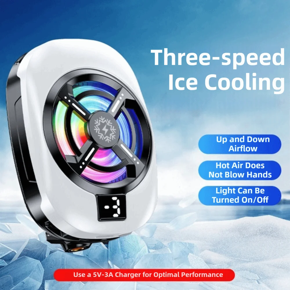 Universal Portable Clip Semiconductor Phone Cooler with Three Gear RGB Lights Powerful Cooling Fan for Gaming Watching Vedio Oasis Select
