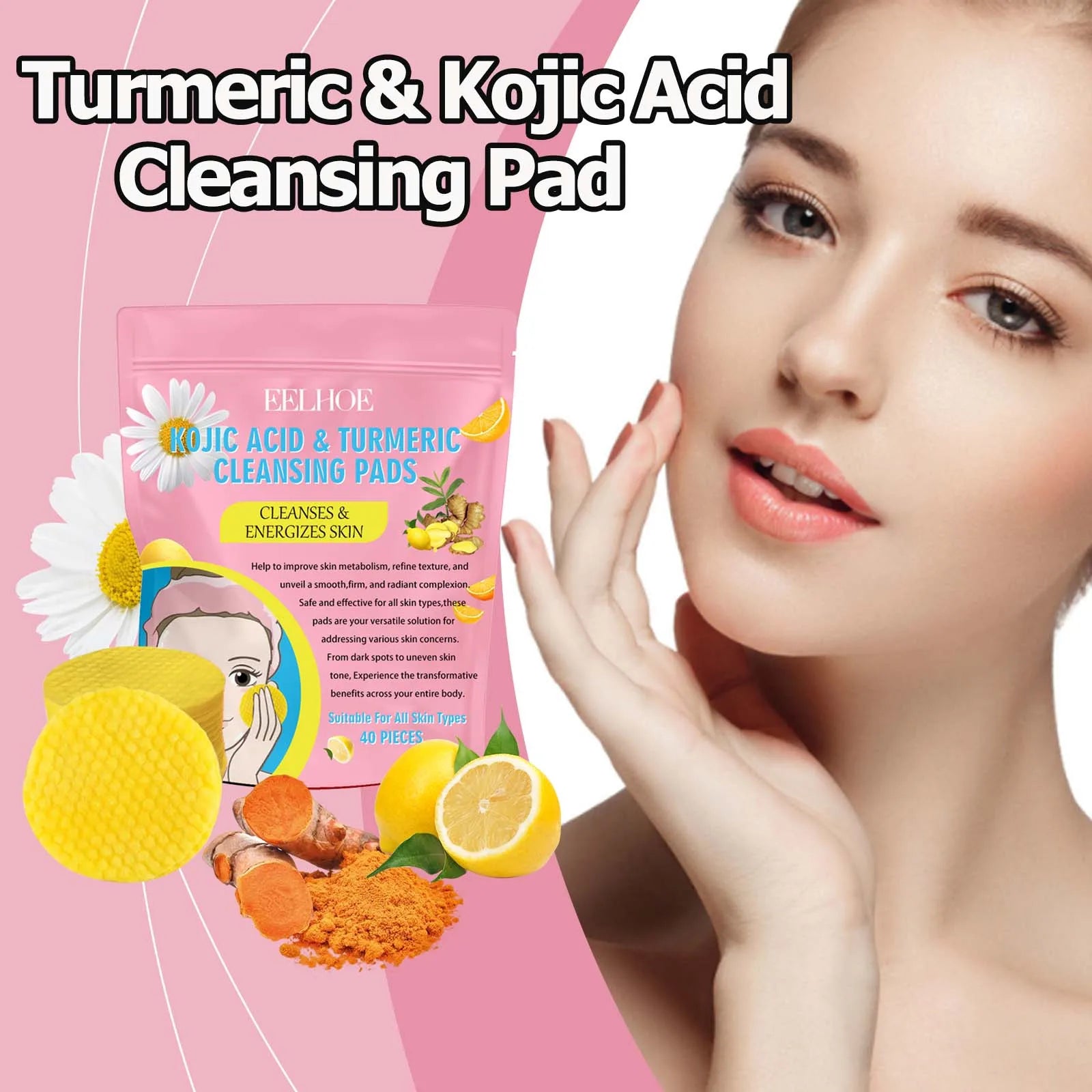 Turmeric Kojic Acid Cleansing Pads 40pc – Fade Dark Spots Exfoliating Cleansing Pads Oasis Select