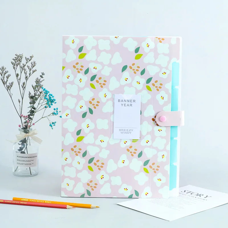 A4 Folder 5 Layers Macaron Color File Large Capacity Document Organizer Student School and Office Supplies Stationery Oasis Select Pink