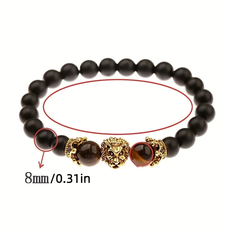 Vintage Tiger Eye Bracelet 1pc Stone Yellow Tiger Eye Black Round Bead Elastic Bracelet Jewelry Gift Oasis Select A