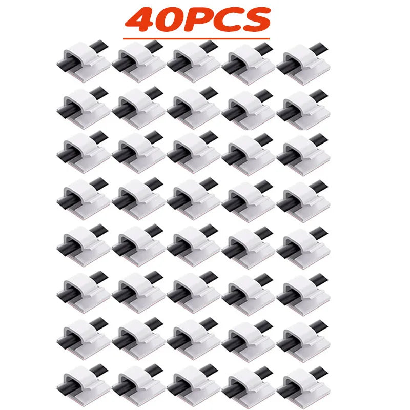 10/20/40pcs Cable Organizer Clips Cable Management Wire Manager Cord Holder Charging Data Line Bobbin Winder Wall Mounted Hook Oasis Select 40pcs-White