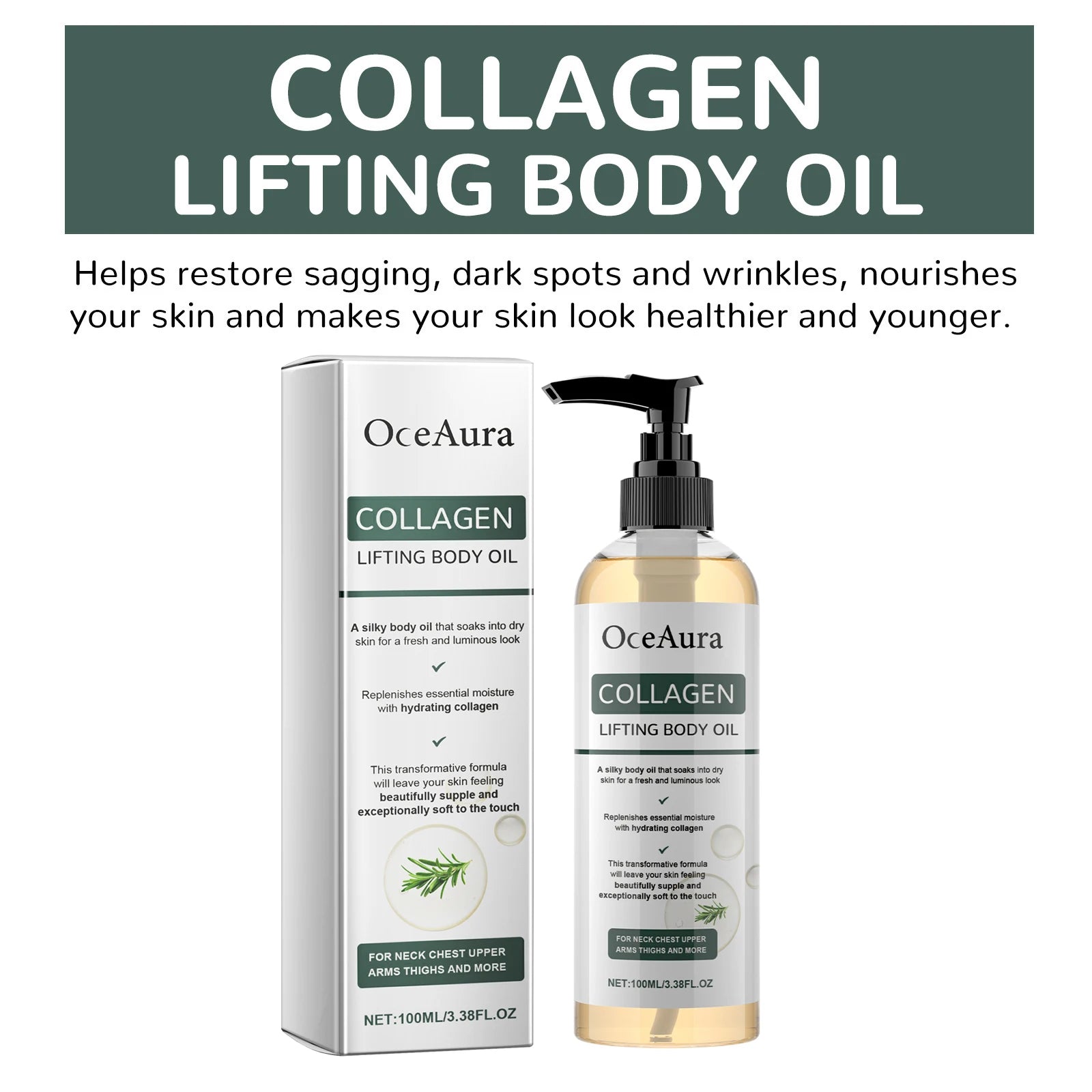 Oceaura Collagen Lifting Body Oil Firming Hydrating Anti Aging Brighten Smooth Dry Skin Reduce Fine Lines Full Body Massage Oil Oasis Select