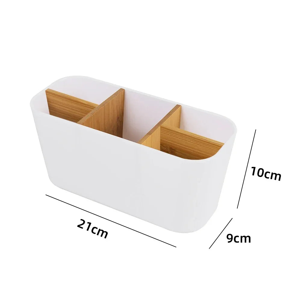 Bamboo Electric toothbrush Holder Razor Makeup Brush Storage Box Toothpaste Toothbrush Stand Bathroom accessories Oasis Select white 5grid