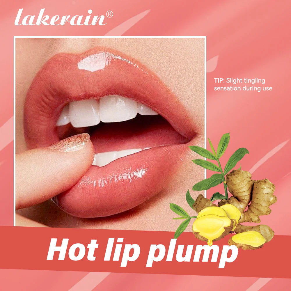 Lakerain Lip Glaze Brightening Lip Color Long-lasting Moisturizing Ginger Root Extract Lip Glaze Texture Hot Plump Lip Gloss Oasis Select