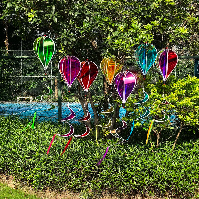 Hot Air Balloon Spinners Plastic Color-changing Film Wind Spinners Striped Tie Dye Rainbow Colors Rotating Windmill Pinwheels Oasis Select