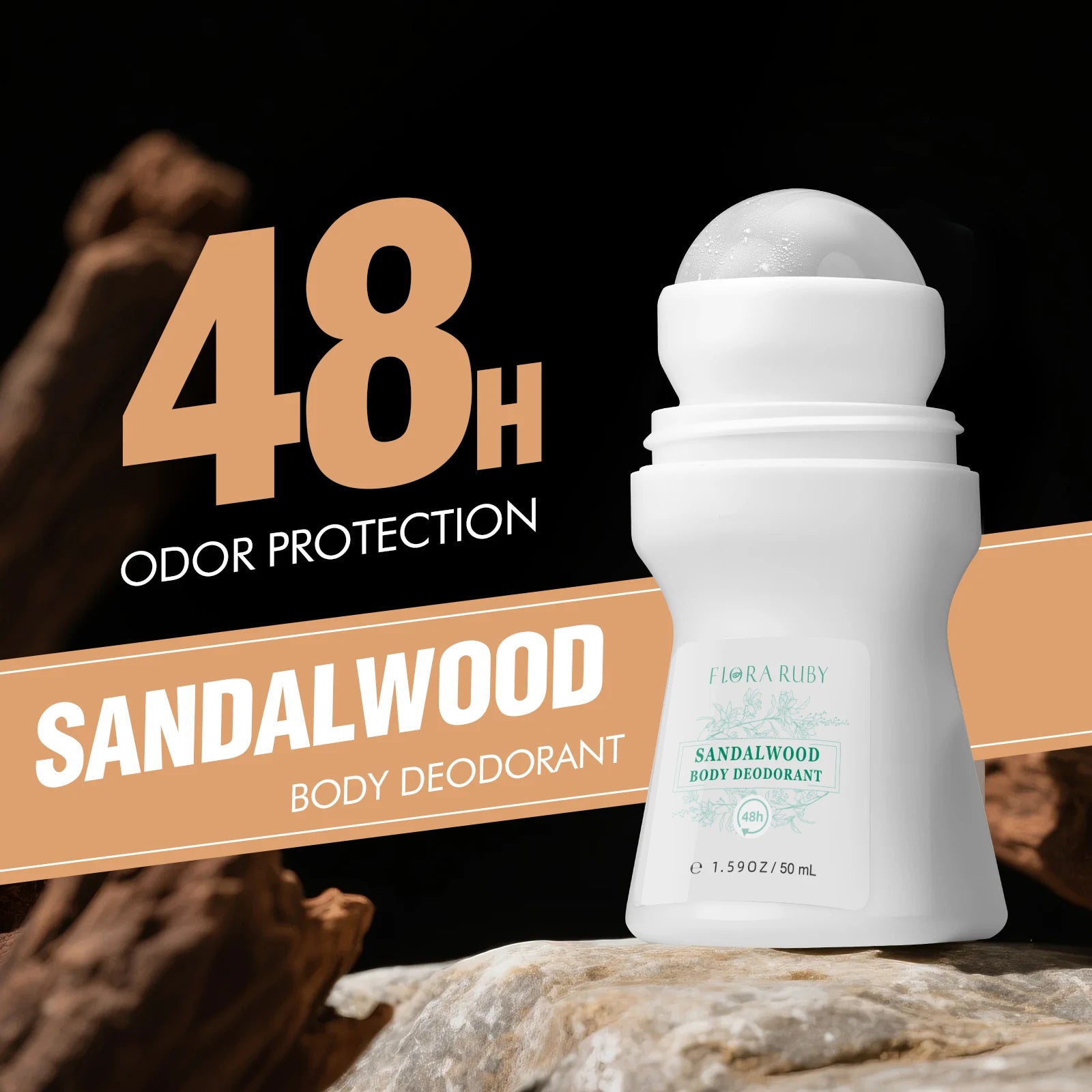 1 PC Flora Ruby Light Green Series Deodorant Roll On w omen's and men all-purpose Deodorant Roll Aluminum Free easy to carry a Oasis Select Sandalwood