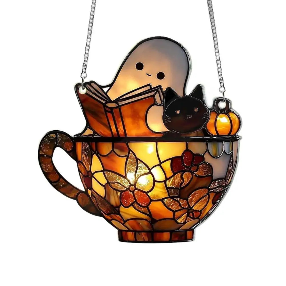 Ghost Reading Book Suncatcher – Acrylic Window Ornament