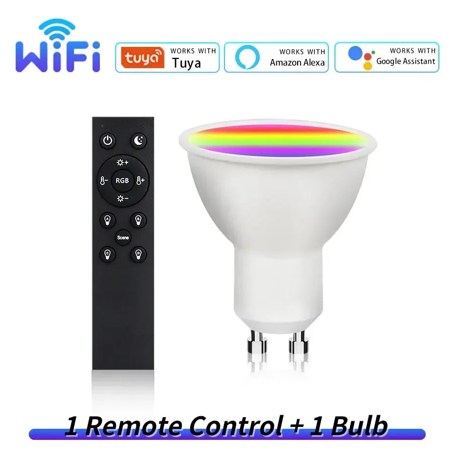 Tuya WiFi Smart GU10 LED Bulb – Alexa & Google Home, RF Remote Smart LED Spotlight Oasis Select 1 bulb 1 remote 220V WiFi GU10 5w
