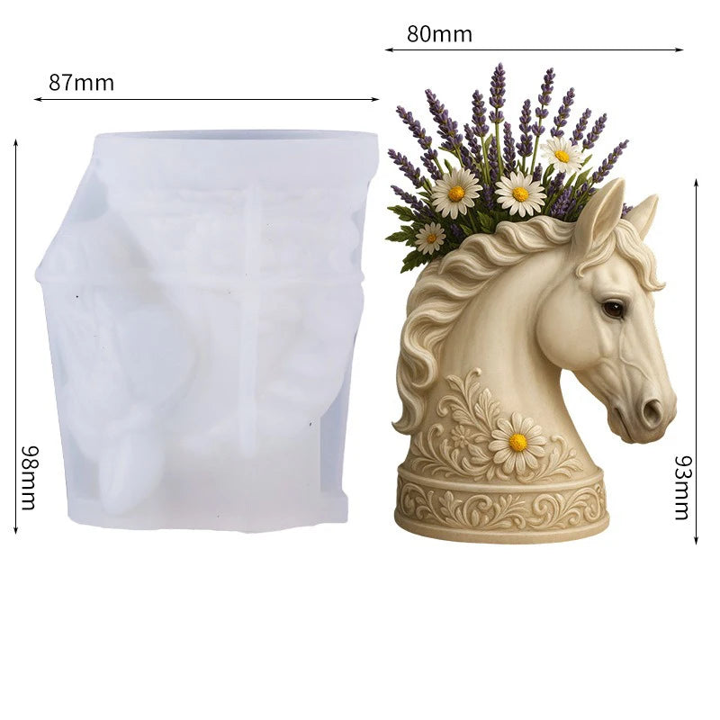 Horse Aromatherapy Candle Cup Silicone Mold DIY Handmade Concrete Gypsum Storage Box Plant Flowerpot Mold Oasis Select White