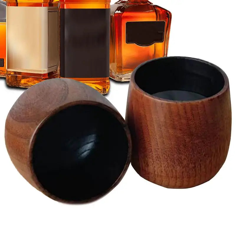 Wooden Whiskey Cup Bourbon Drinking Wooden Cup 2pcs Rustic Vintage Cool Bottle for Birthday Wedding Christmas Travel and Home Oasis Select