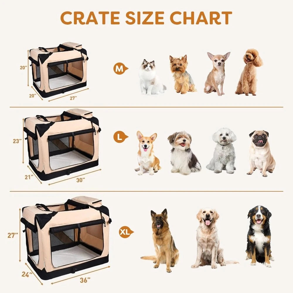 Easy Storage Foldable Soft Dog Crates Kennel 3 Door Soft Sided Travel Pet Car Carrier with Straps Mat for Dogs Cats Rabbits Oasis Select