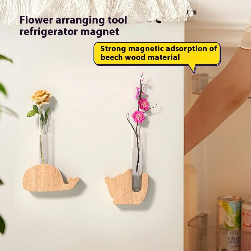 Solid Wood Refrigerator, Magnetic Glass Test Tube, Vase, Flower Arrangement, Creative Decoration, Wall-mounted Small Vase Oasis Select