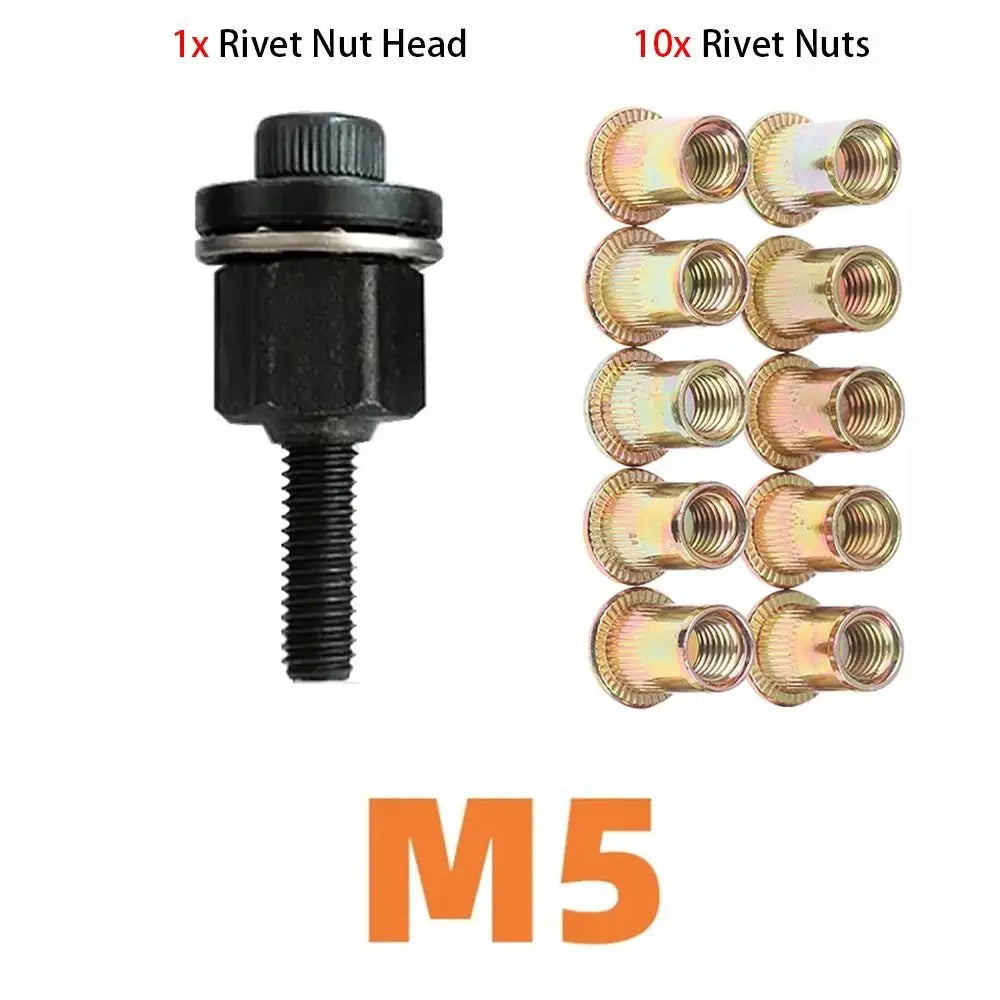 Durable M3 M4 M5 M6 M8 M10 Hand Rivet Nut Mandrel Staple Manual Riveter Tool Manual Riveter Tool Head Rivet Tool Set Oasis Select M5 with 10 Nuts