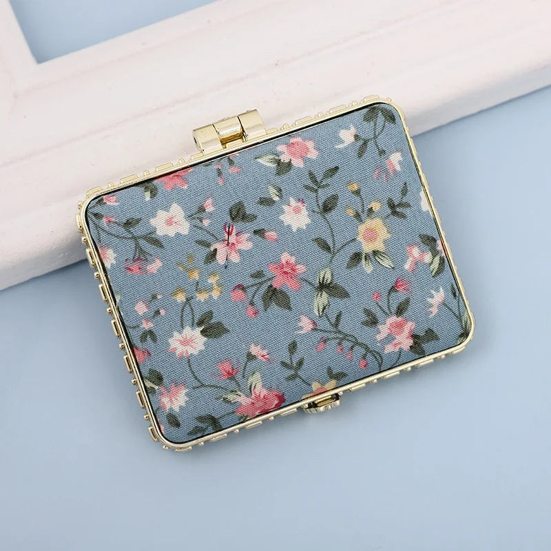 Pocket Floral Mirror Mini Makeup Compact Portable Two-side Folding Make Up Mirror Women Vintage Cosmetic Make Up For Gift Oasis Select Blue-D