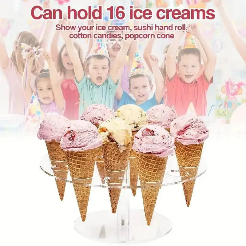 16-Hole Acrylic Ice Cream Cone Holder Party Display Stand