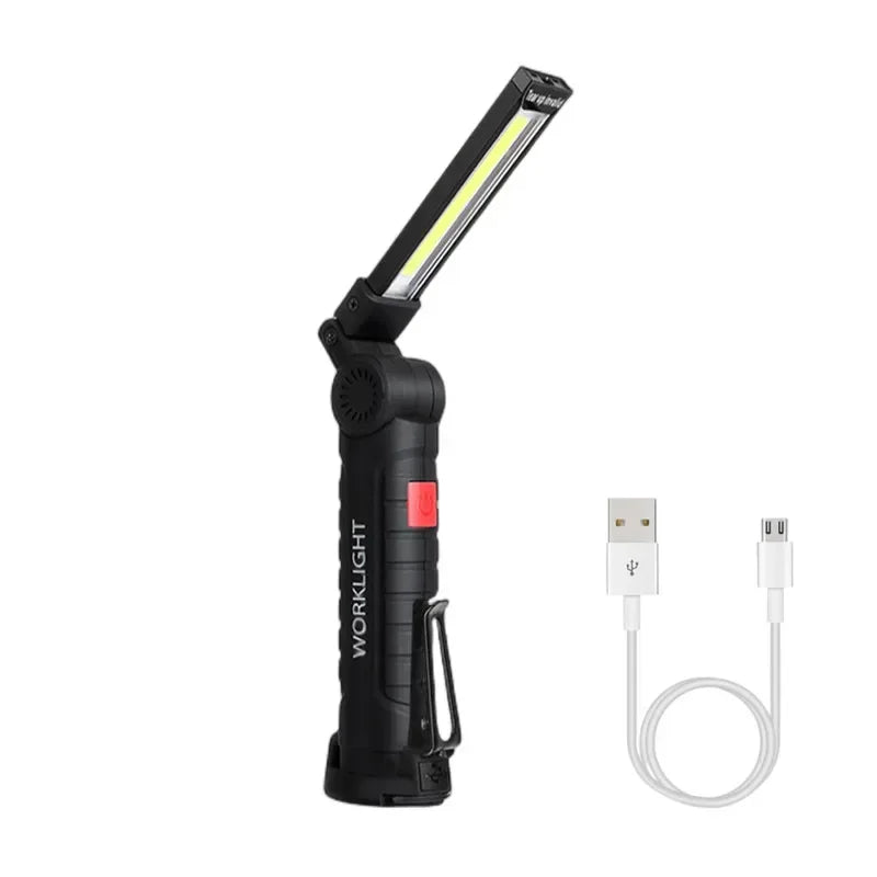 COB LED Folding Flashlight Portable Magnetic Work Light Lantern USB Rechargeable Emergency Repair Camping Torch Lamp With Hook Oasis Select W51(Short 1pcs)