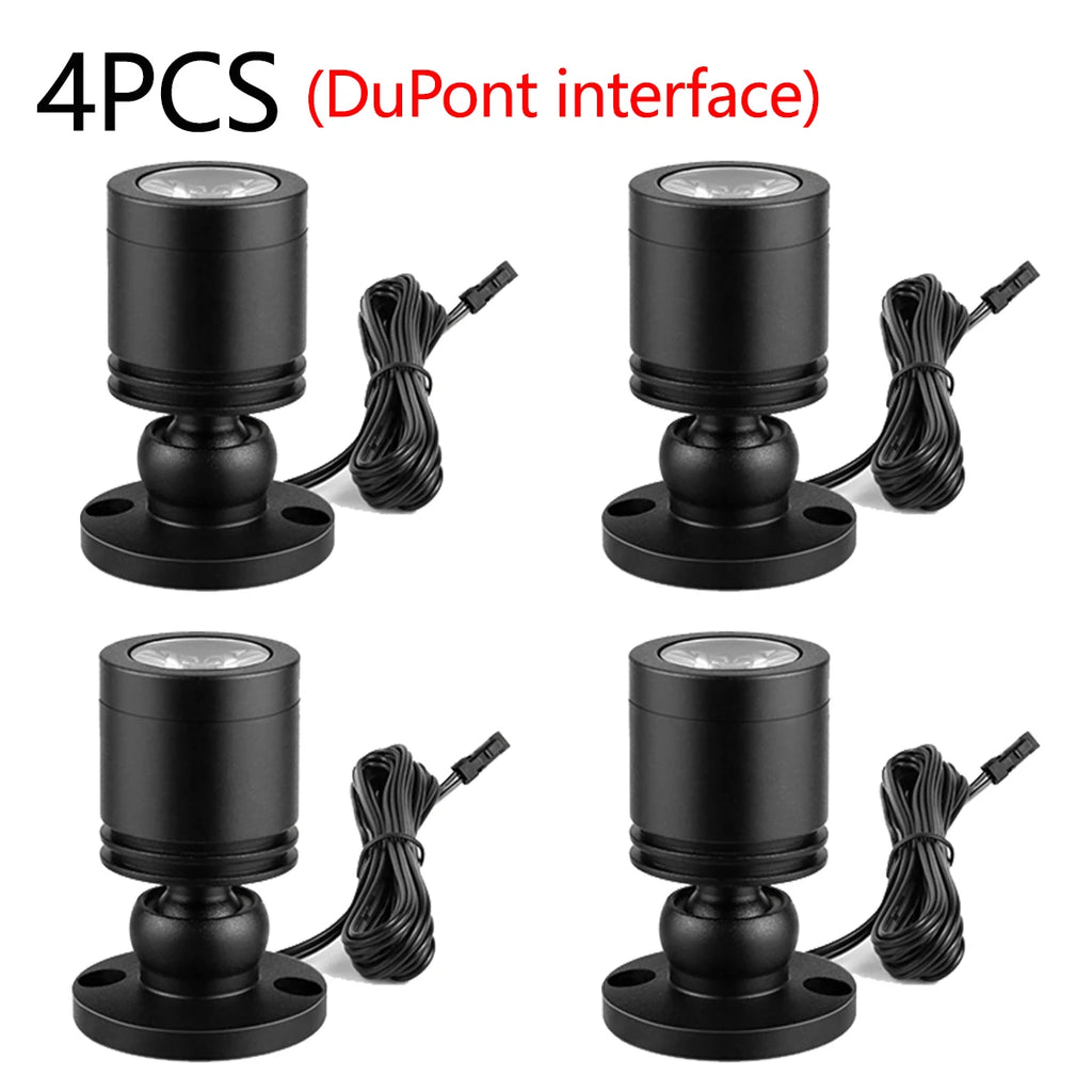 Mini 12V Spot Light 3W 360° Swivel Aluminum Small Spotlight Storage Collection Display Cabinet Decor Lighting,DuPont interface Oasis Select 4pcs Black Shell White