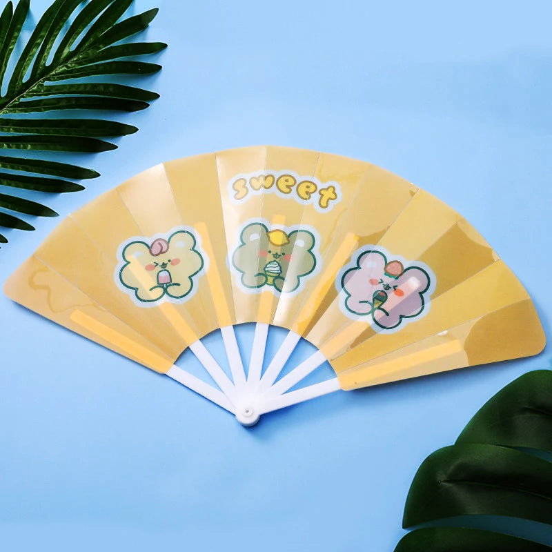 Cartoon Hand Crank Cool Fan Creative Summer Small Fresh Cute Portable Folding Fan PP Plastic Folding Fan for Student Children Oasis Select style F