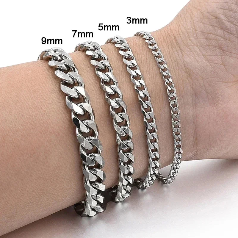 New Trendy Cuban Chain Men Bracelet Classic Stainless Steel 3/5/7/9mm Width Chain Bracelet For Men Women Jewelry Gift Oasis Select
