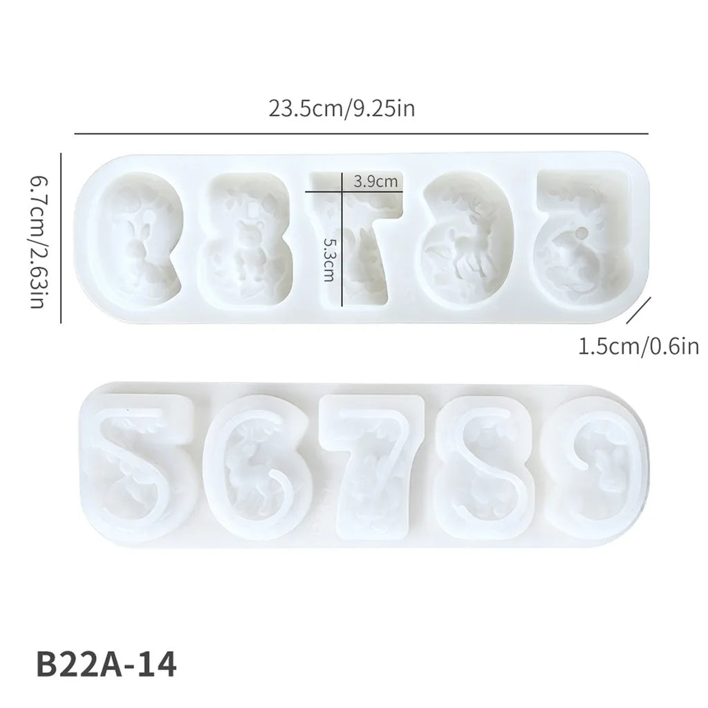 Number 0-9 Silicone Mold Forest Animal Themed Candle Soap Resin Mold for DIY Handmade Chocolate Molds Birthday Cake Decorations Oasis Select Clear 2