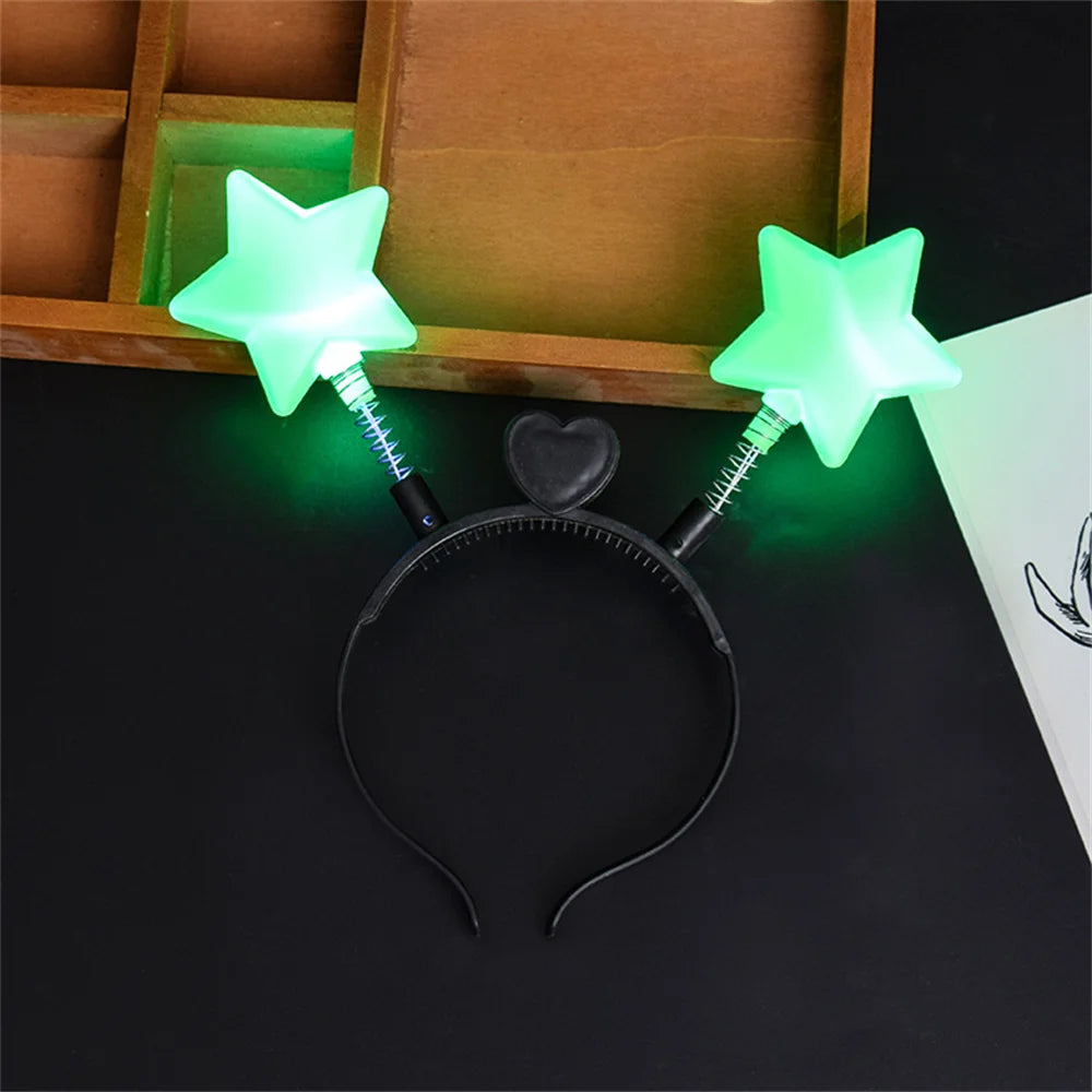 1pc LED Shinning Bouncing Star Shape Headband New Year Birthday Party Hair Band Glowing Headwear Flashing Hair Accessories Oasis Select Green