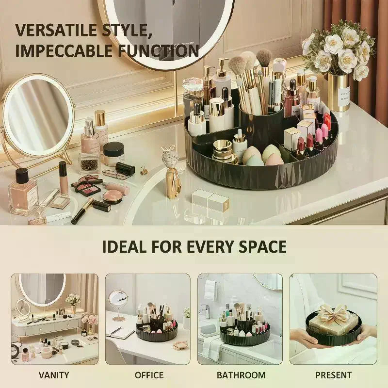 Large Capacity Rotating Makeup Organizer Multi-compartment Cosmetic Storage Box for Bathroom Home Vanity Oasis Select