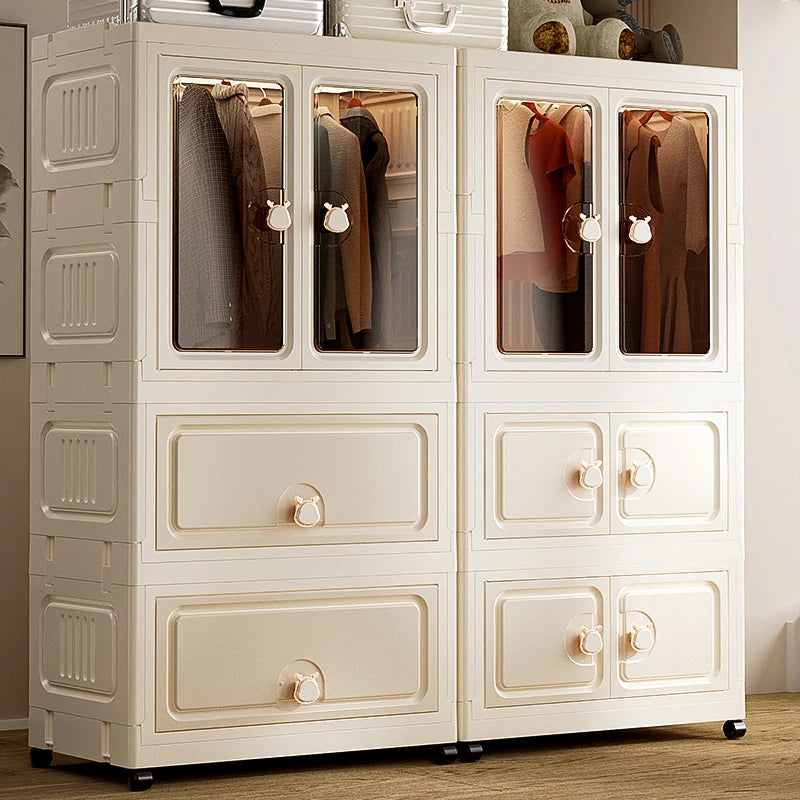 Foldable Storage Cabinet,Multi-Tier Heavy-Duty Organizer with Single/Double Door Design,Rolling Wheels for Living Room/Bedroom Oasis Select