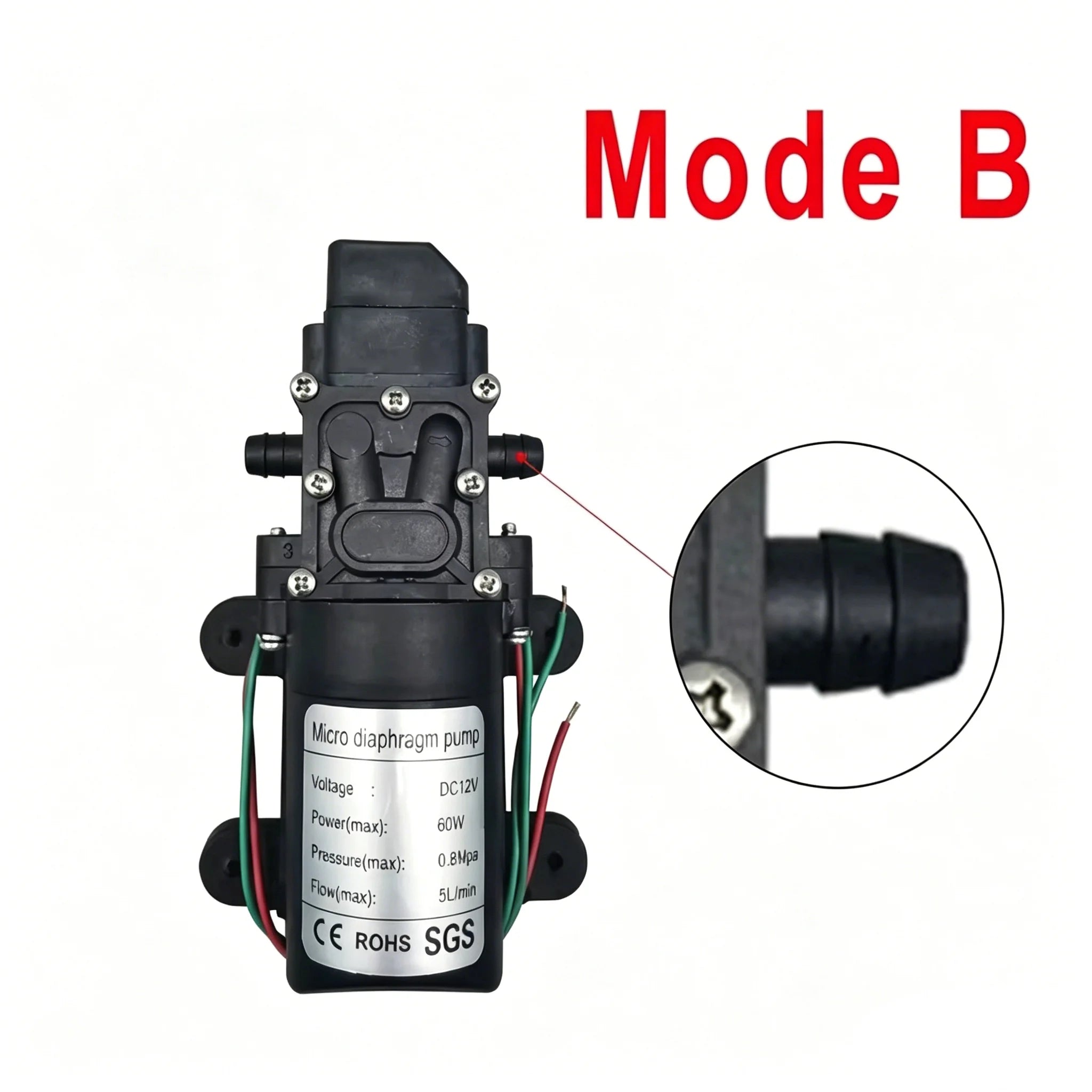 Mini Electric Diaphragm Pump 120PSI 60W 5L/Min High Pressure DC 12V Self-Prim Ing for Water Washing Machine Pesticide Spraying Oasis Select Mode B DC12V China Mainland