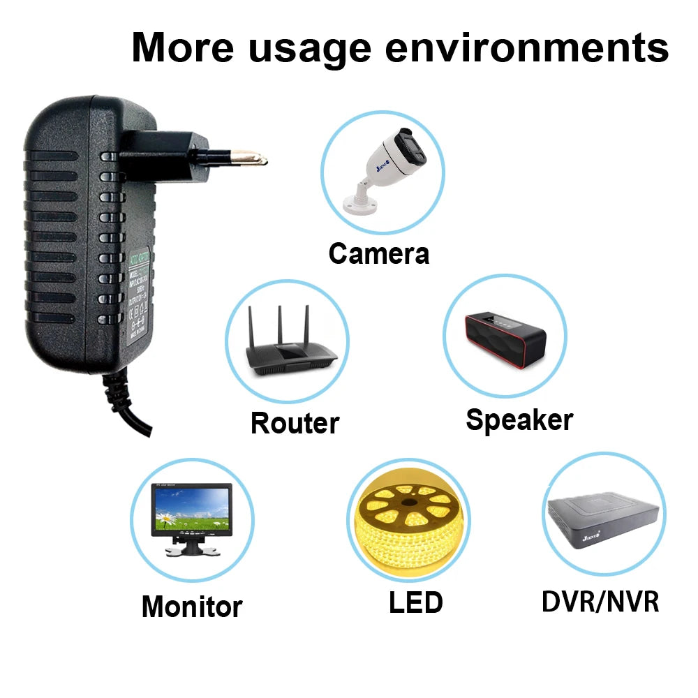 2pcs Power Adapter AC 100-240V Input DC 12V 2A Output Supply Charger Universal Adapter Converter Plug for Camera DVR Router LED Oasis Select