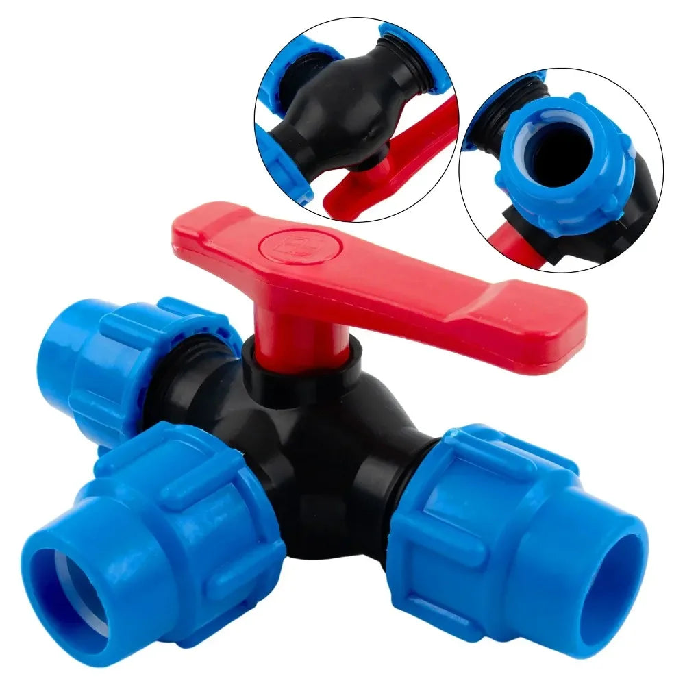 1x PE Pipe 3-Way Ball Valve 20/25/32/40/50mm Plastic Ball Quick Connect Three-way Three-way Ball Oasis Select
