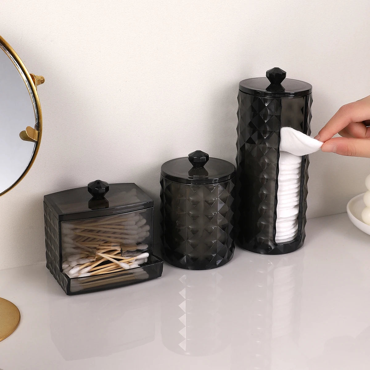 3 Cotton Swab Racks, Bathroom Dispenser, Cotton Ball Storage Box, Cotton Swabs, Clear Storage Jar with Lid, Home Organization Oasis Select