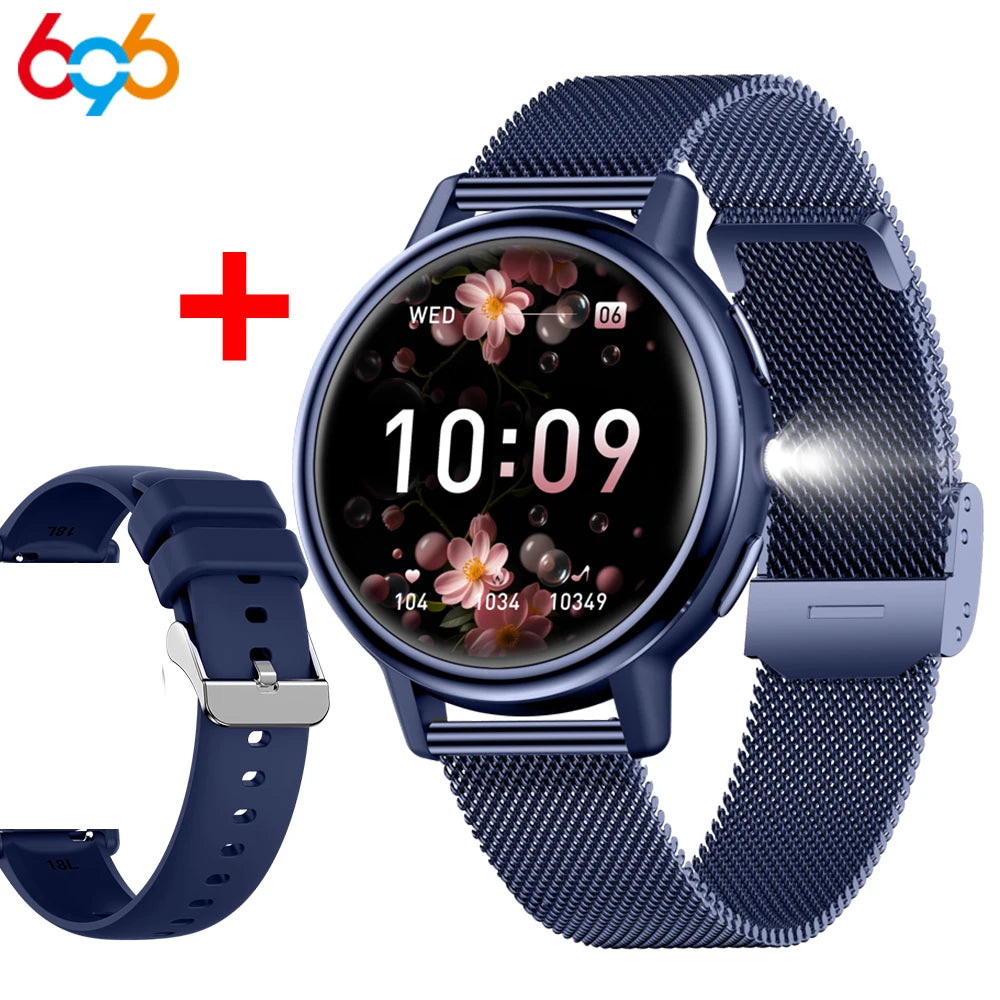 Waterproof Smart Watches Ladies Full Touch Screen Sports Fitness Flashlight Blue Tooth Call Smart Watch Women 128M Large Memory Oasis Select BLBLS A BLM