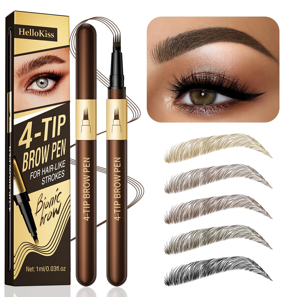 Hello Kiss 4-Tip Eyebrow Pencil – Waterproof & Long-Lasting