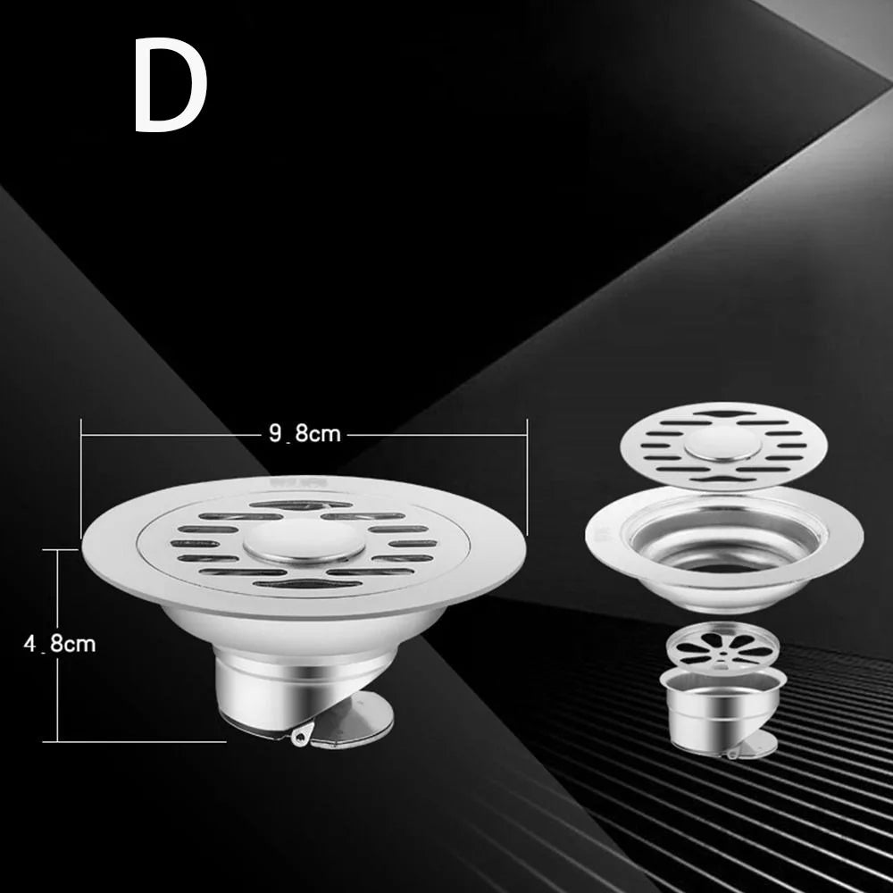 With Grid Grate Cover Shower Floor Drain Stainless Steel Round Dual-purpose Floor Drain Dectable Backflow Preventer Oasis Select 10cm-D