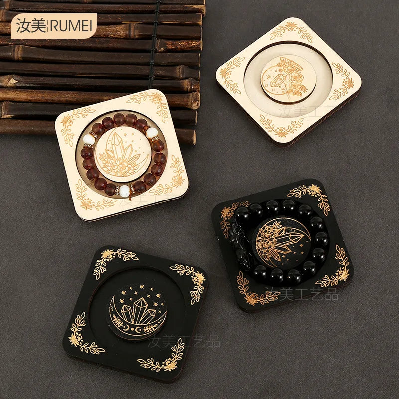 Wooden Beaded Tray Decoration Creative American Decorative Jewelry Display Stand Round Hand Tray Wooden Crafts Home Decor Oasis Select