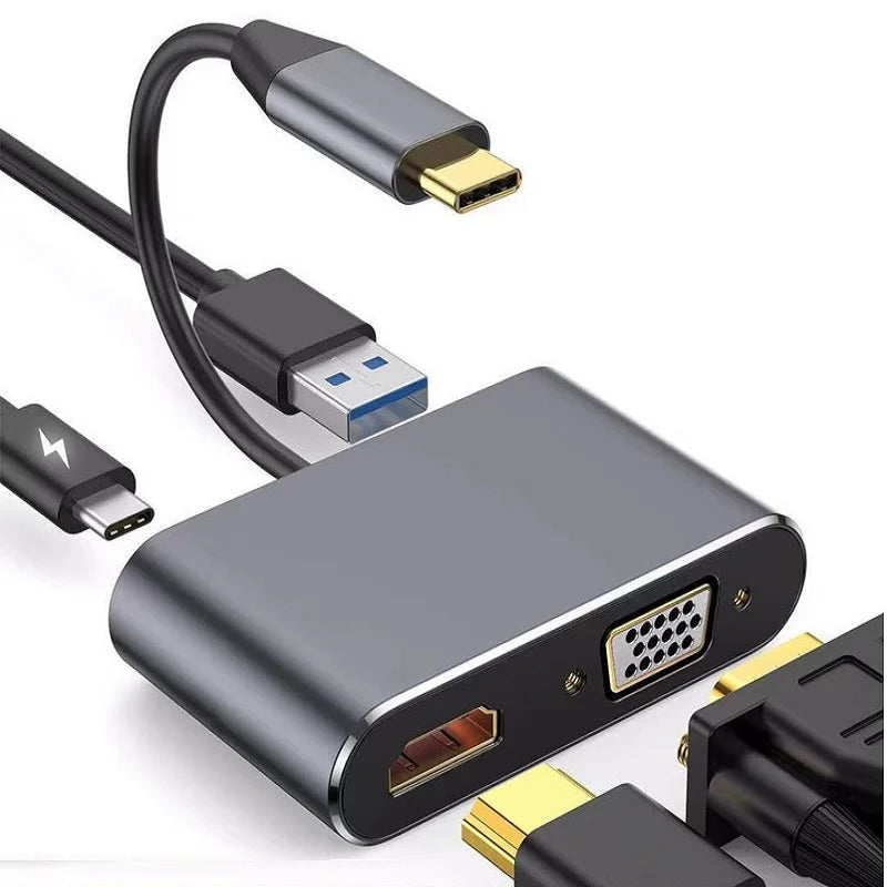 4 in 1 USB C Hub Docking Station Type C to 4K HDMI HDTV VGA USB 3.0 PD Fast Charge Splitter for MacBook Notebook Laptop Computer Oasis Select 4in1 USB C Hub