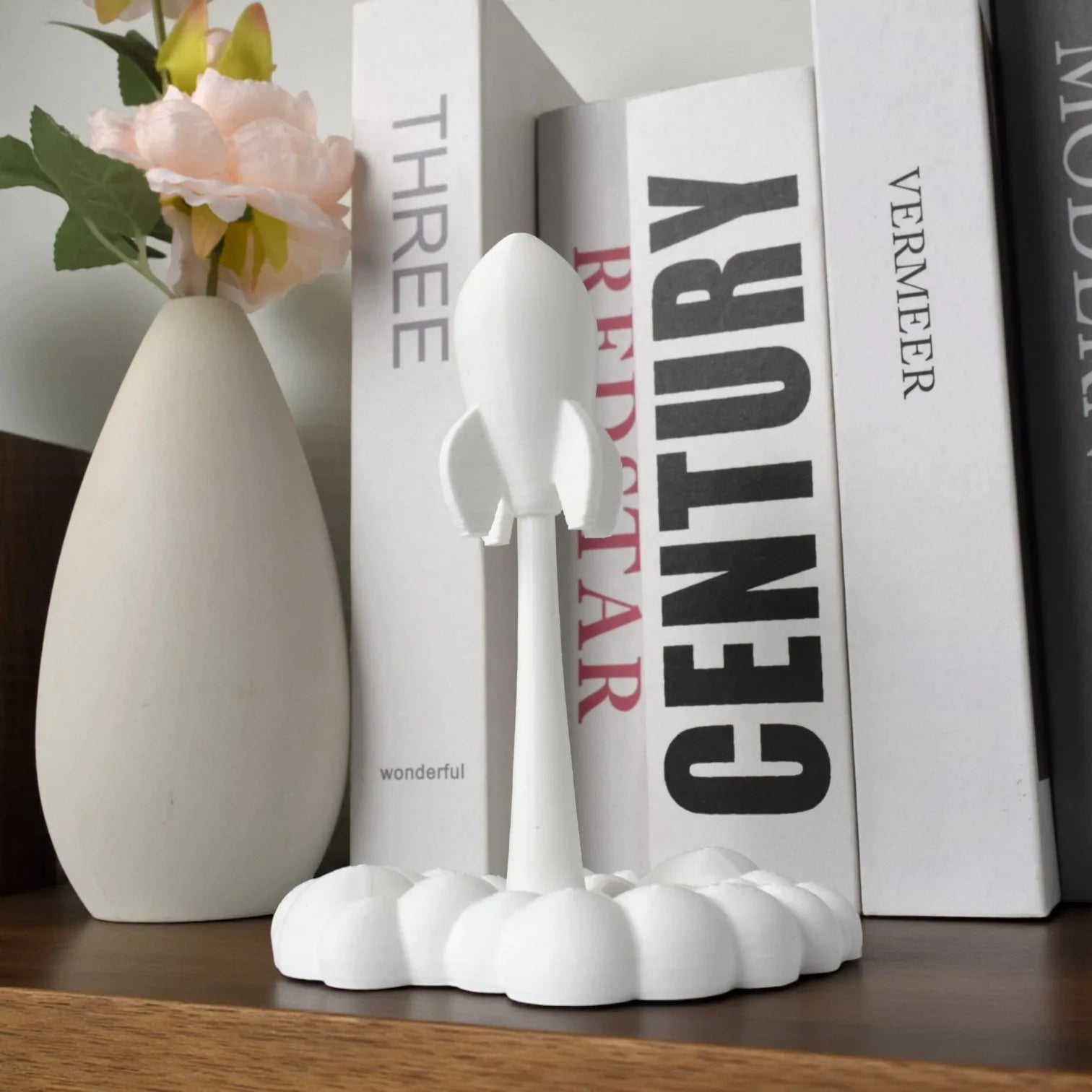 Rotatable Rocket Launch Figurine Modern Theme Statue Whimsical Rocket with Cloud Base Ornaments for Home Office Desk Decor Gifts Oasis Select