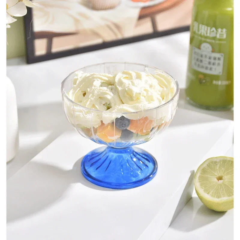 Transparent Salad Plates 250ml Clear Plastic Salad Bowl For Dessert Shake Goblet Glass Embossed Ice Cream Cup Home Oasis Select