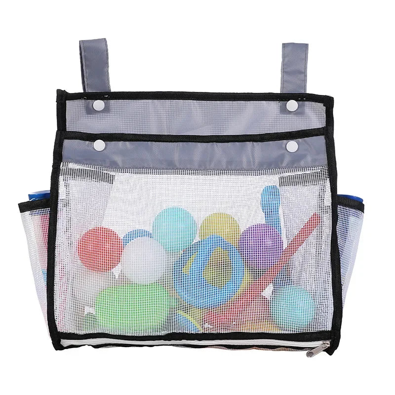 Kids Bath Toy Organizer Hanging Storage Bag with Large Open Top & Zipper-Shower Bathtub Organizer for Toys Toy Storage Packaging Oasis Select black