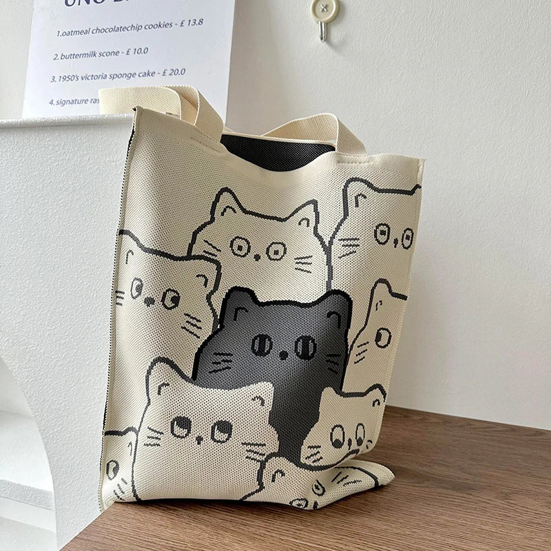 Knitted Shoulder Bag Cartoon Cute Casual Shopping Bag Large Capacity Women's Bag Oasis Select I one size