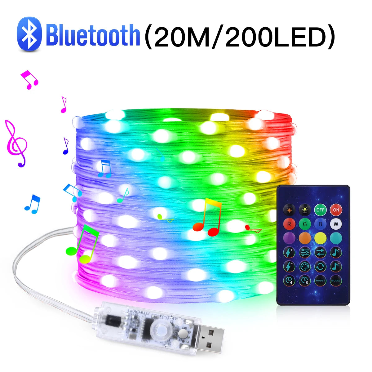 5/10/20m RGBIC Garland Light USB LED Copper Wire Fairy String Lights Home Holiday New Year Christmas Tree Wedding Decorative Oasis Select 20M 200LEDs
