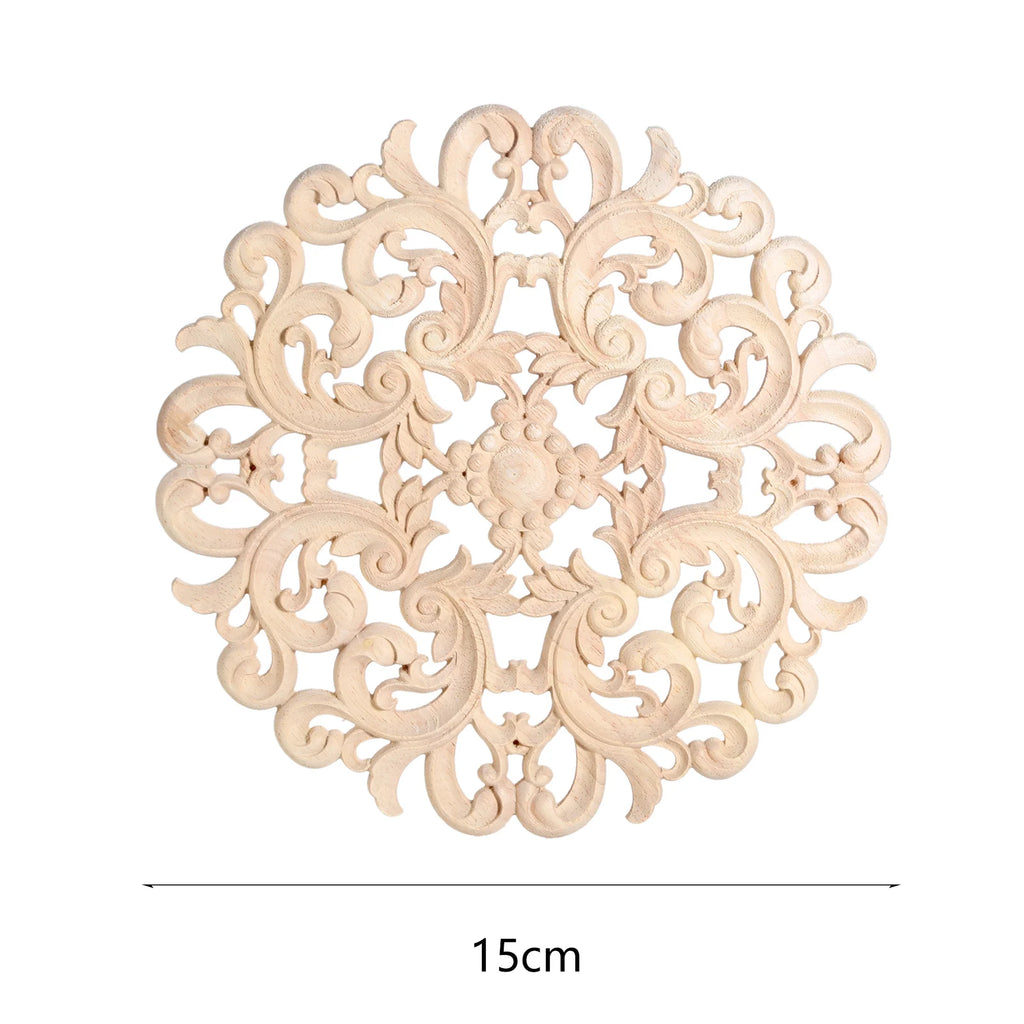 1 pc unpainted round flower carved natural wood decal retro furniture decorative accessories for door cabinets cupboards Oasis Select