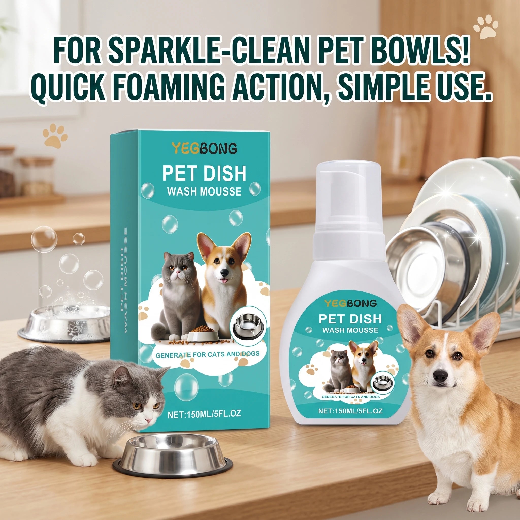 Pet Dish Wash Mousse for Cat & Dog Food Bowls Odor Remover Effectively Dissolves Saliva Slime and Greasy Buildup Pet Care Oasis Select